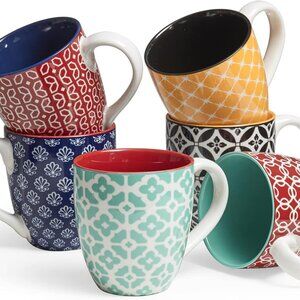 Coffee Mugs Set of 6, 16 oz Large Porcelain Mug, Ceramic Tea Cups with Handle fo
